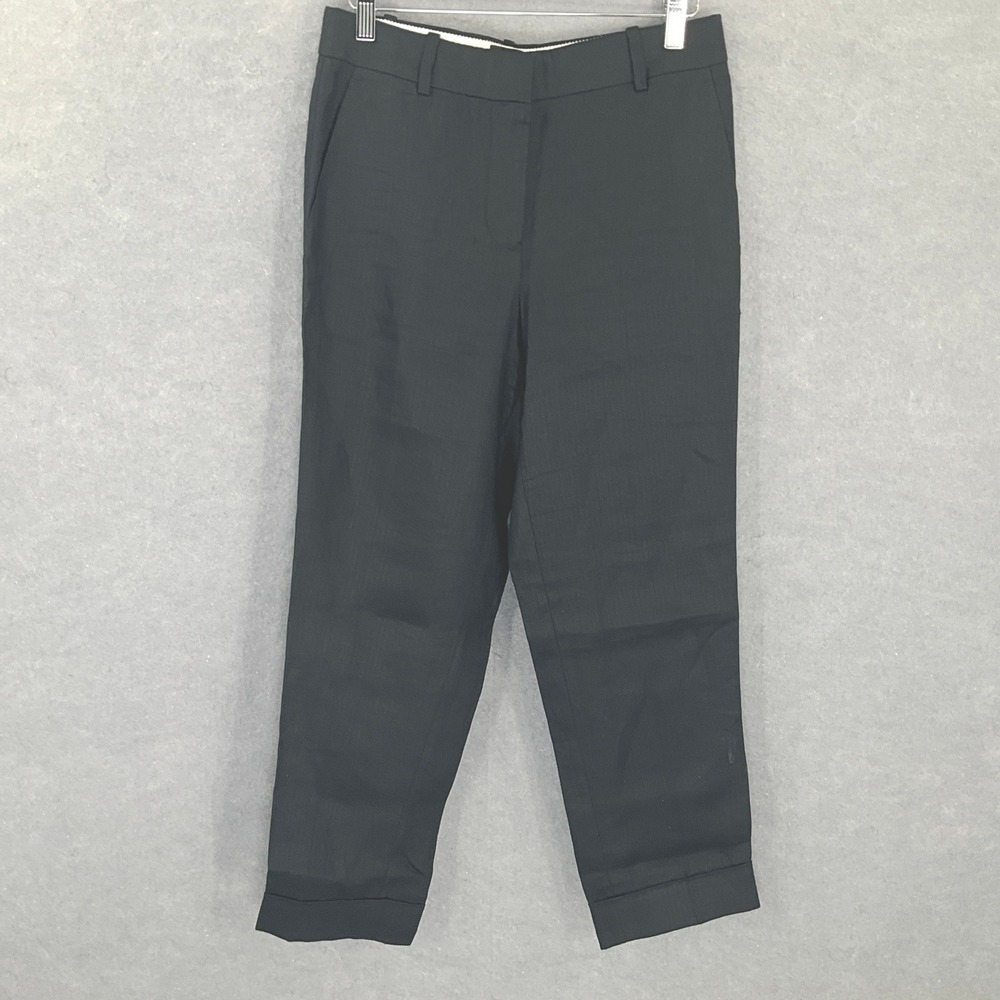 J. Crew Womens Linen Cropped Pants Size 2 Black Career Casual Preppy